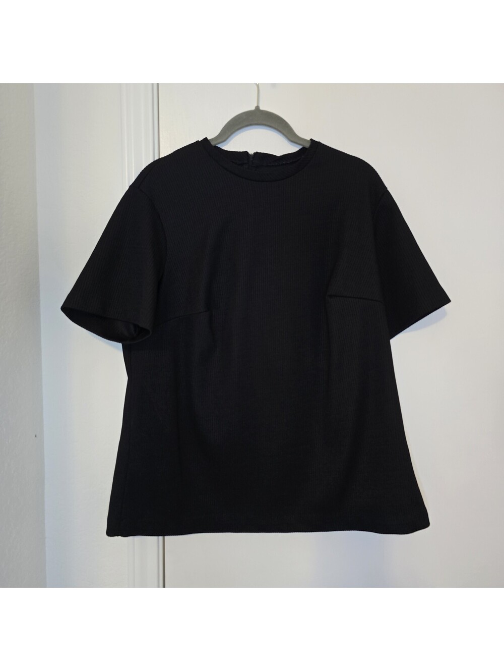 VTG Women's Black Zip Back Blouse Shirt Ribbed Approx Sz XL Casual Comfy Basics